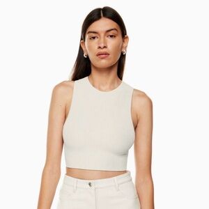 Aritzia Babaton Sculpt Knit Racer Cropped Tank in Matte Pearl tan khaki, Medium